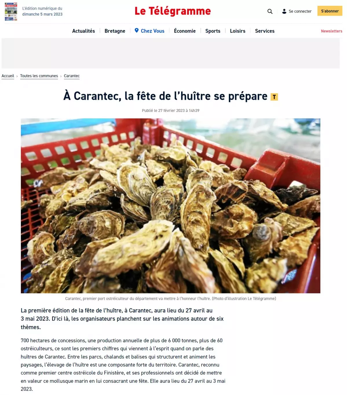Le Télégramme - Article du 27 février 2023