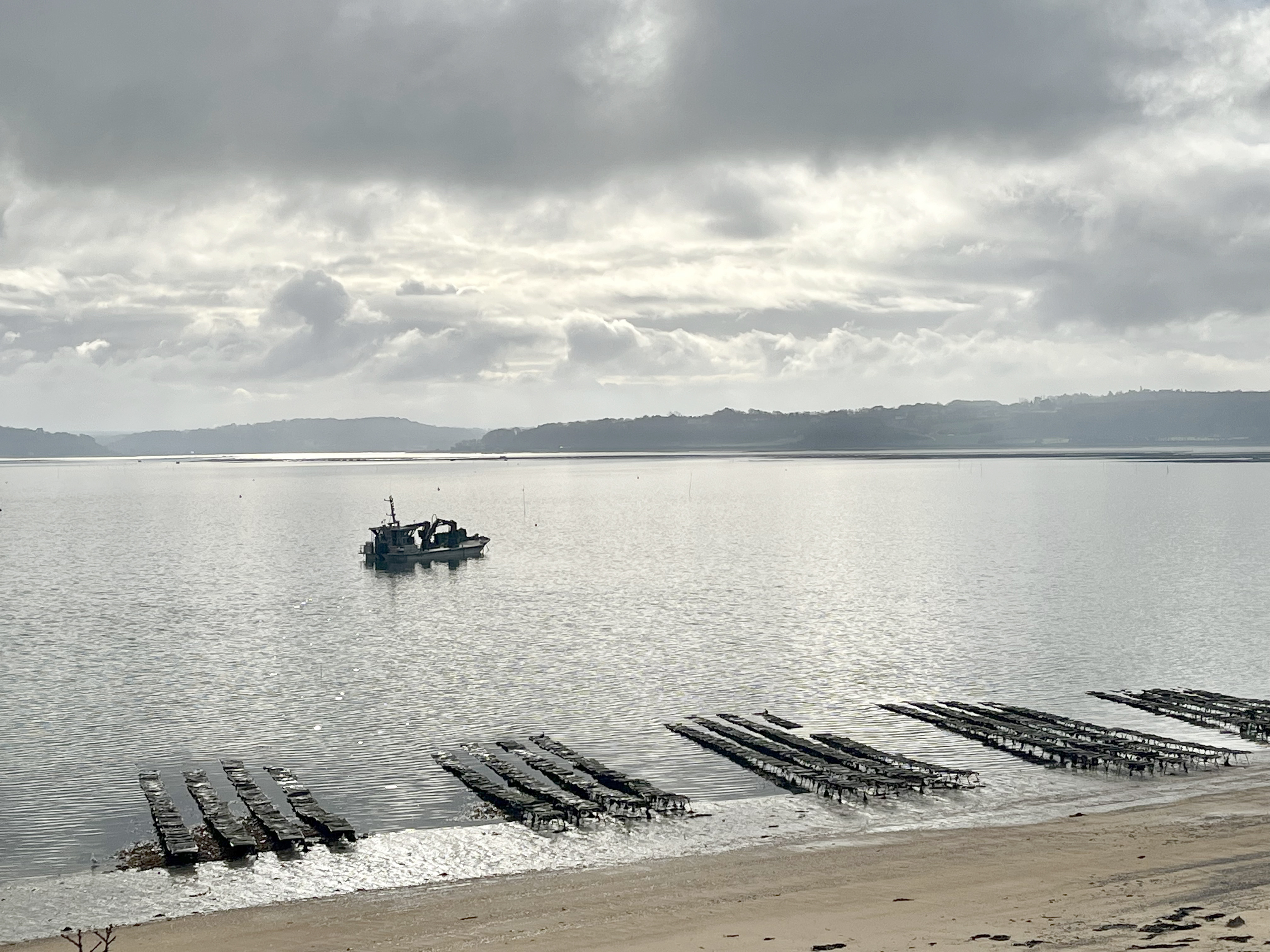Parcs à huîtres se découvrant en Baie de Morlaix