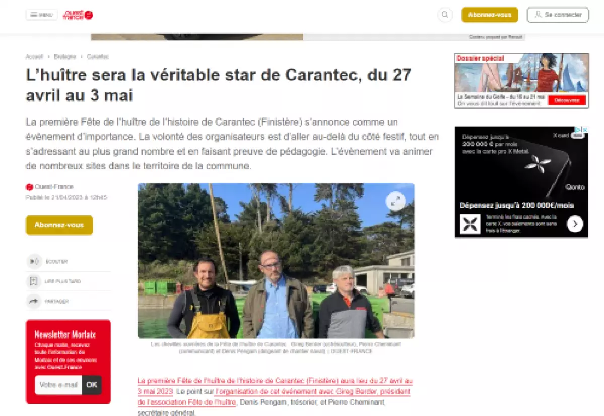 L'Huître sera la véritable star de Carantec, du 27 avril au 3 mai